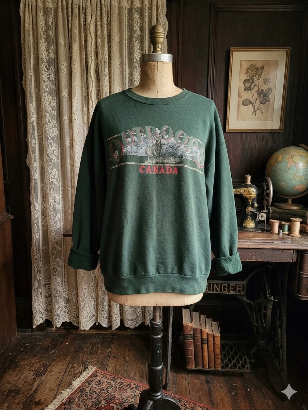 VINTAGE Raglans Clothing Co Canada Outdoors Deer Sweatshirt Green